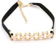 STEELTIME 18k Gold Plated Link Leather Choker