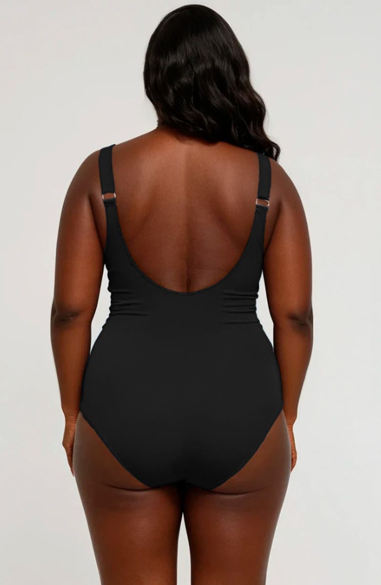 Calypsa Plus Size Mila One-Piece Swimsuit With Built-In Bra and Tummy Control, Alternate, color, Black