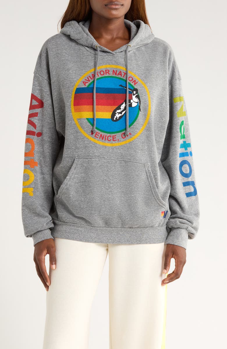 Aviator Nation Relaxed Graphic Hoodie, Main, color, Heather Grey