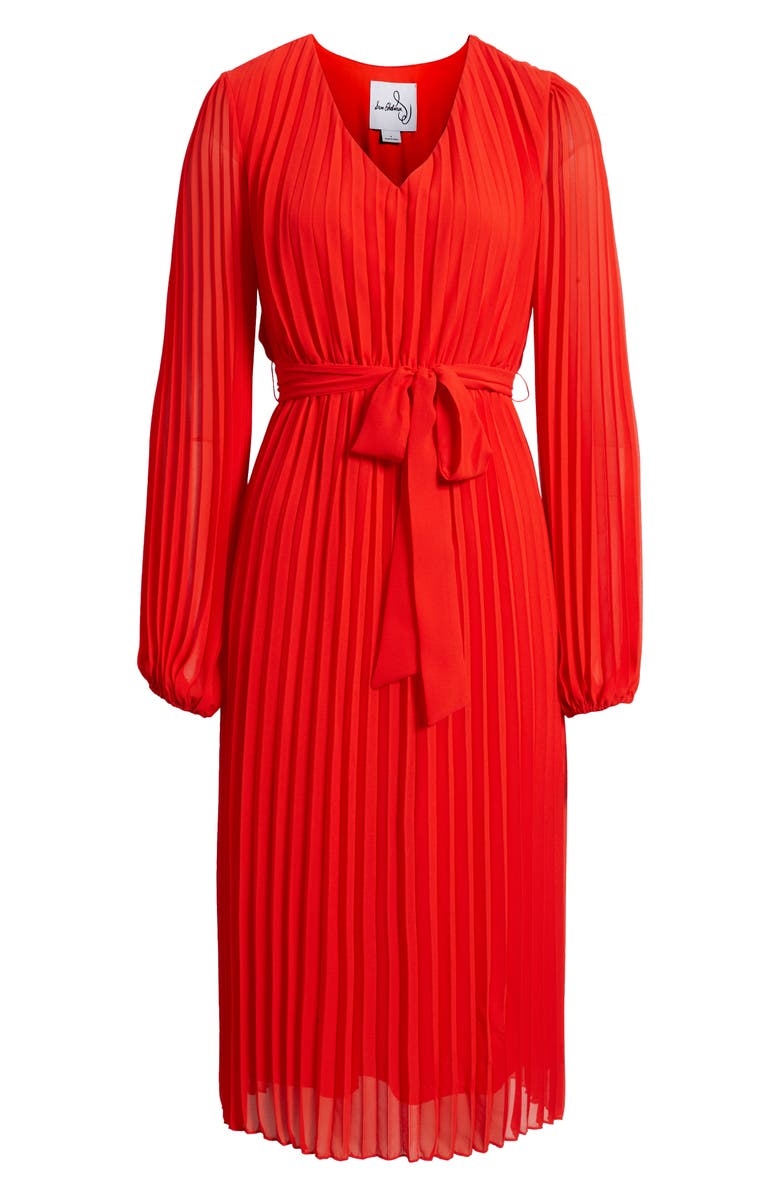 Sam Edelman Long Sleeve Plissé Dress, Alternate, color, Coral