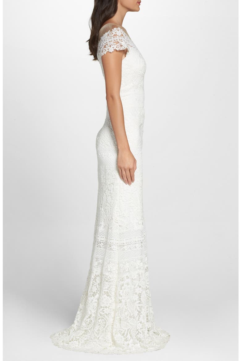 Off the Shoulder Illusion Lace Gown, Alternate, color, IVORY
