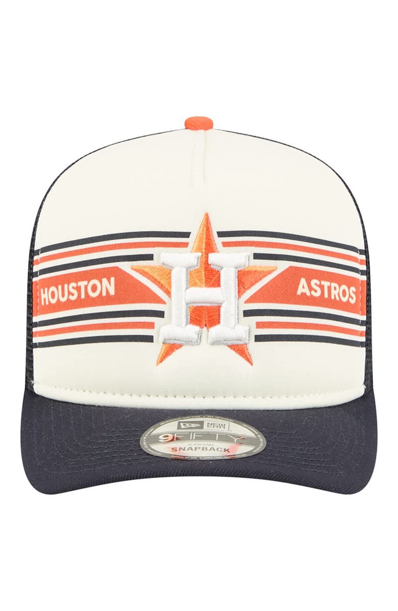 New Era Men's New Era Cream/Navy Houston Astros Banner A-Frame 9FIFTY Trucker Snapback Hat, Alternate, color, Cream