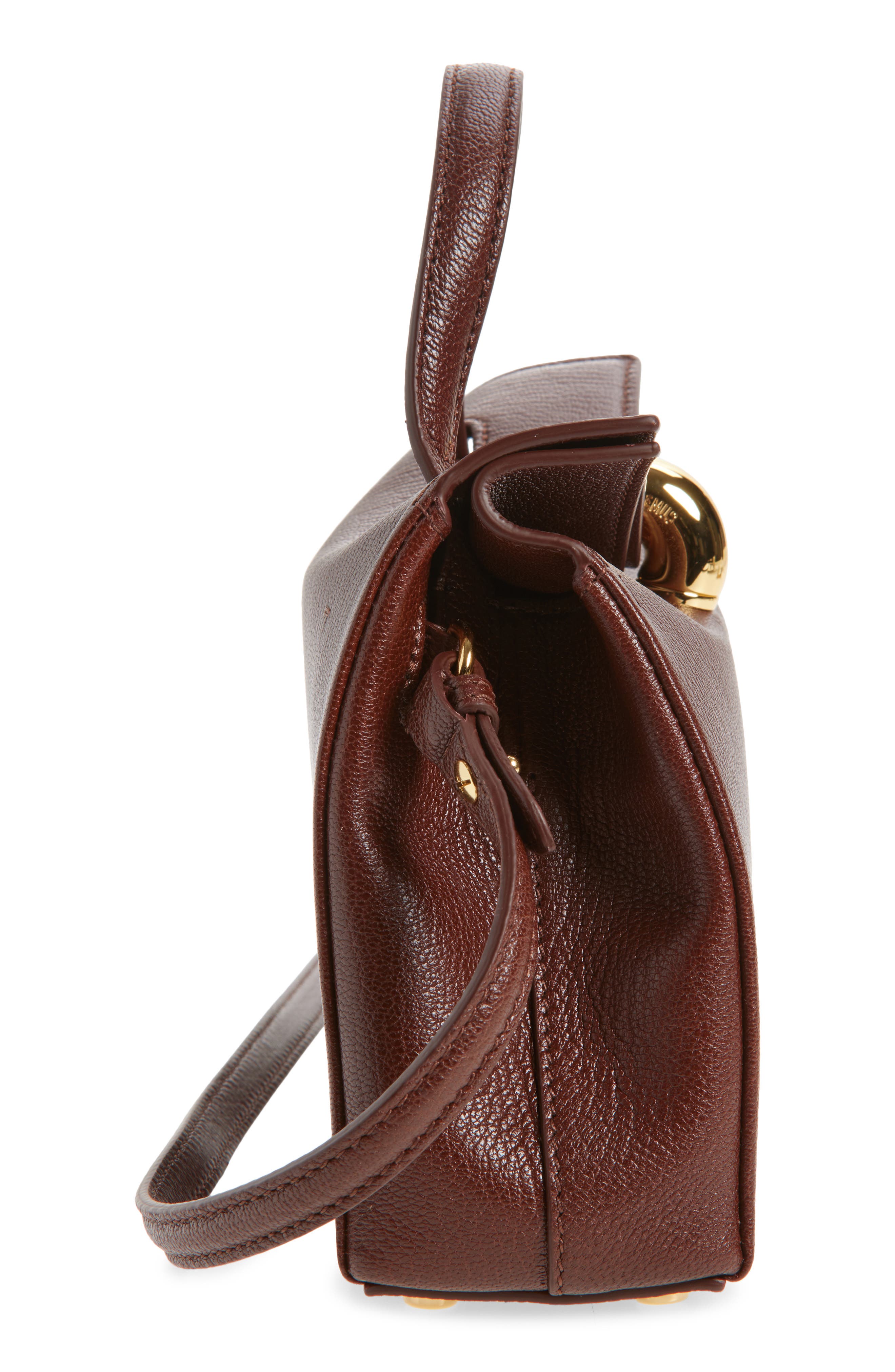 Jacquemus Le Petit Valerie Leather Top Handle Bag, Alternate, color, Brown 850