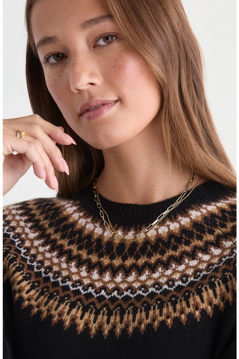 Fair Isle Crewneck Sweater, Alternate, color, JET BLACK