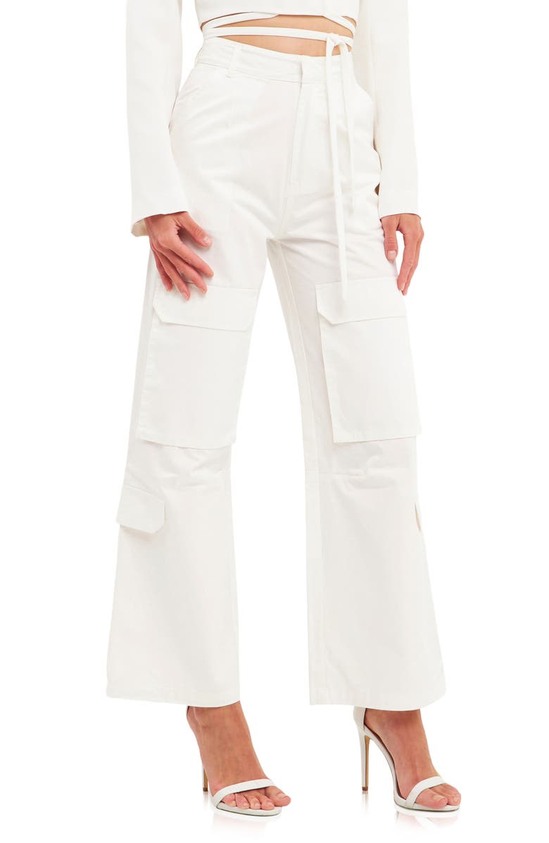 English Factory Wide Leg Cargo Pants, Main, color, White