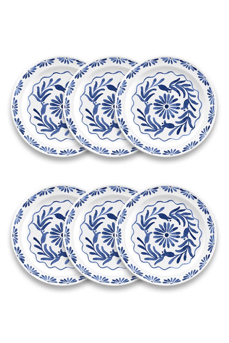 Set of Six Azul Melamine Plates, Main, color, BLUE