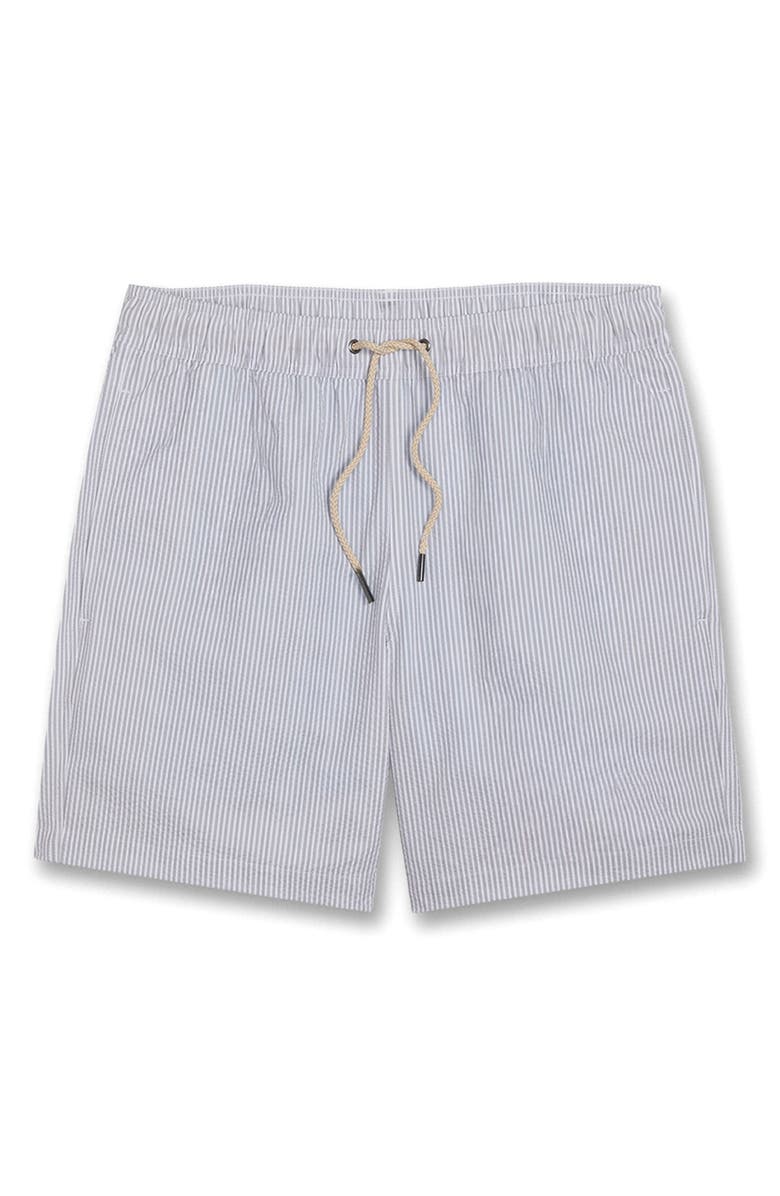 Fair Harbor The Bayberry Medallion Print Water Repellent Swim Trunks, Alternate, color, Grey Seersucker