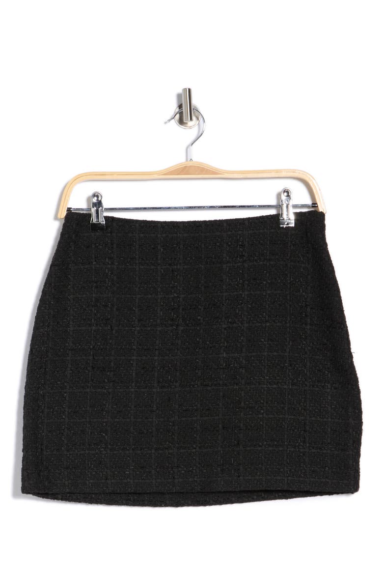 Tweed Flared Miniskirt, Alternate, color, BLACK