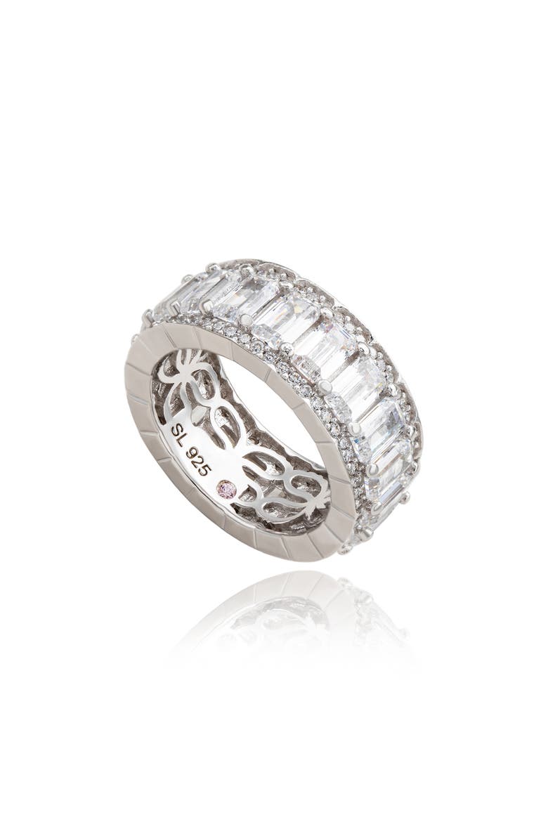 Sterling Silver Emerald Cut CZ Eternity Band Ring, Main, color, WHITE