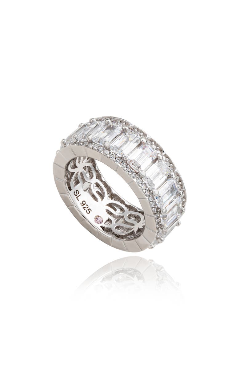 SUZY LEVIAN Sterling Silver Emerald Cut CZ Eternity Band Ring, Main, color, 