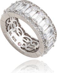 SUZY LEVIAN Sterling Silver Emerald Cut CZ Eternity Band Ring