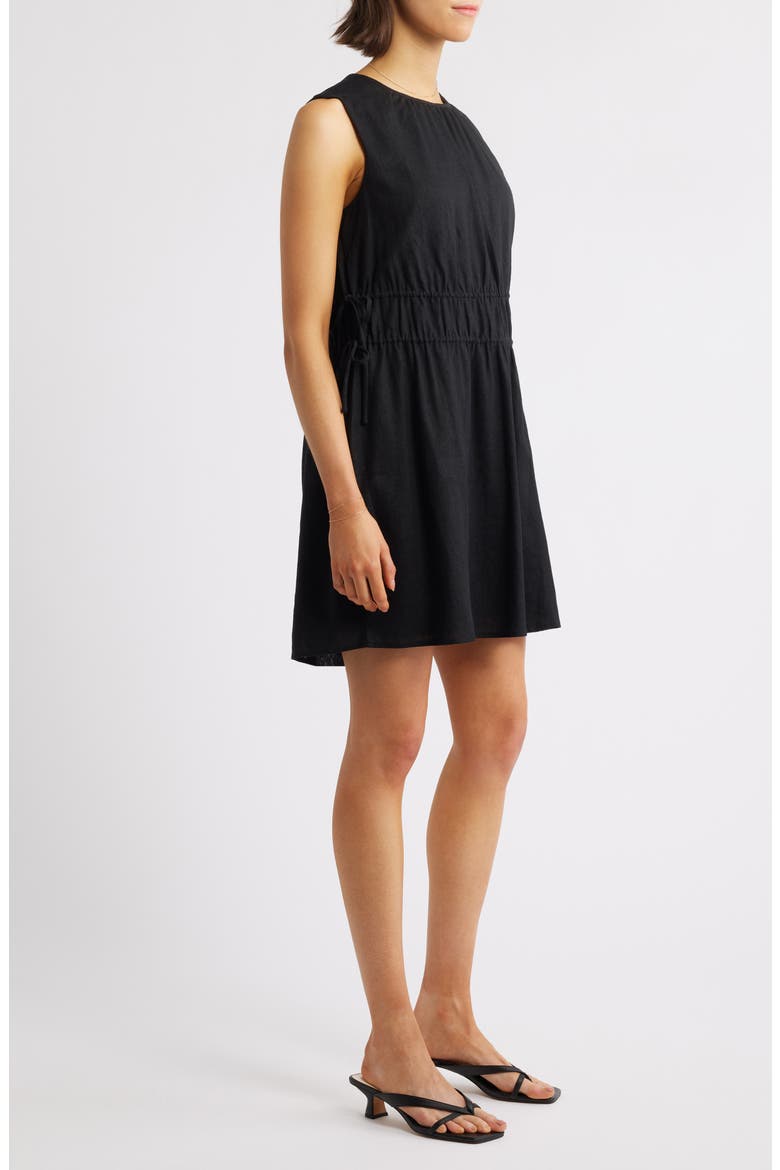 Drawstring Waist Linen Blend Minidress, Alternate, color, BLACK