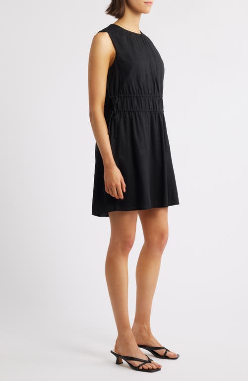 Charles Henry Drawstring Waist Linen Blend Minidress In Black