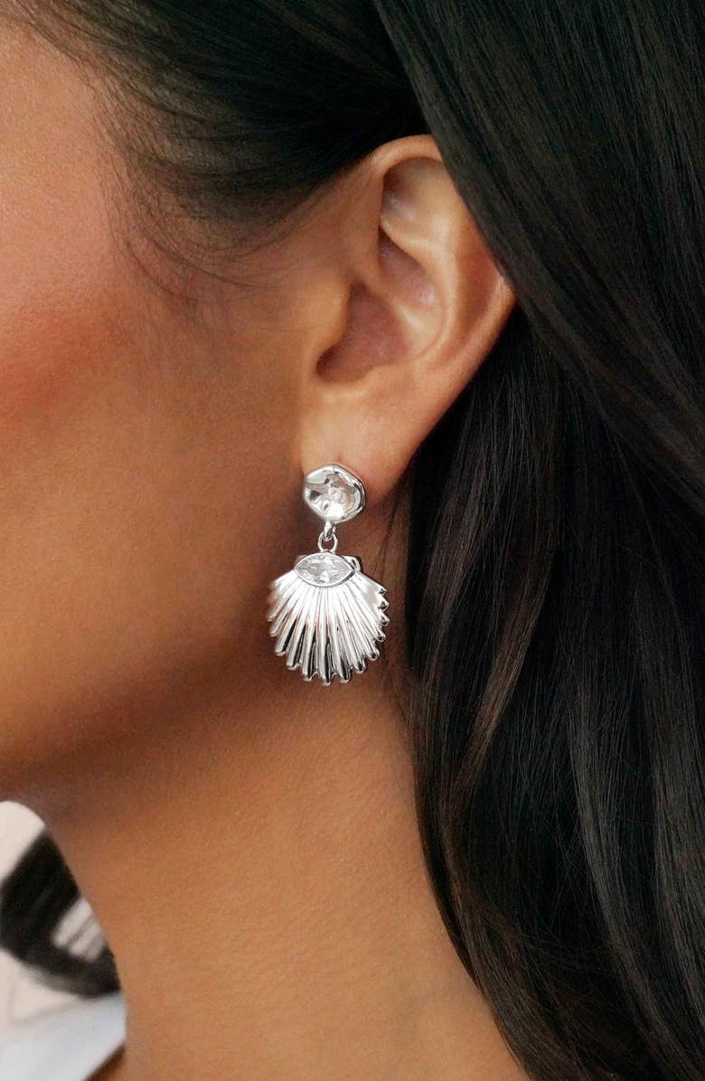 Ettika Santorini Shell Drop Earrings, Alternate, color, Silver