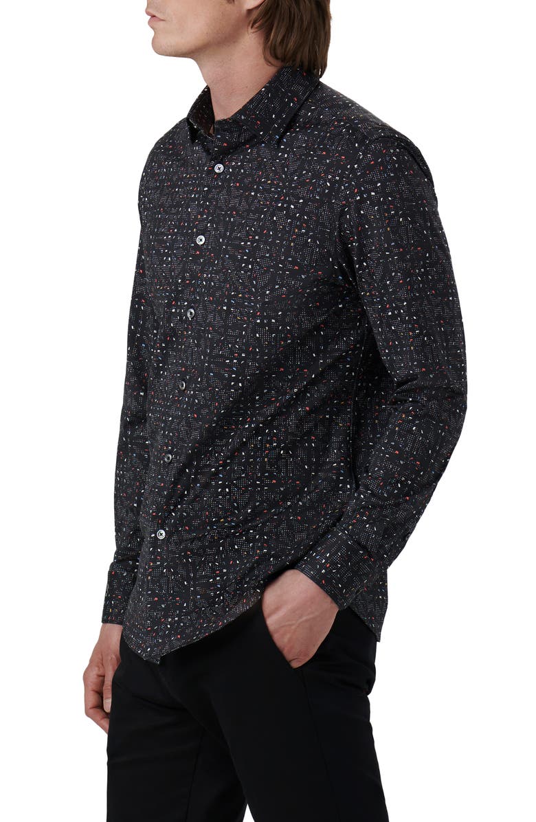 Bugatchi James OoohCotton<sup>®</sup> Abstract Print Button-Up Shirt, Alternate, color, Black