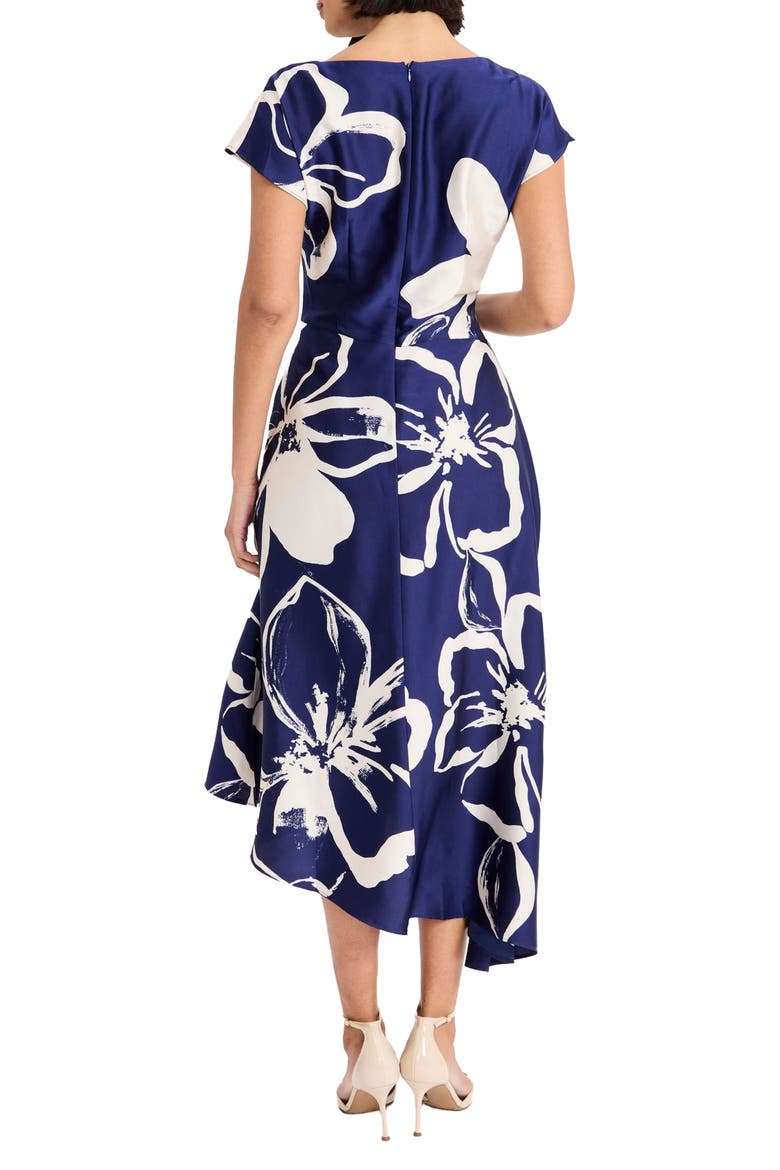 Asymmetric Hem Midi Dress, Alternate, color, NAVY/ CREAM