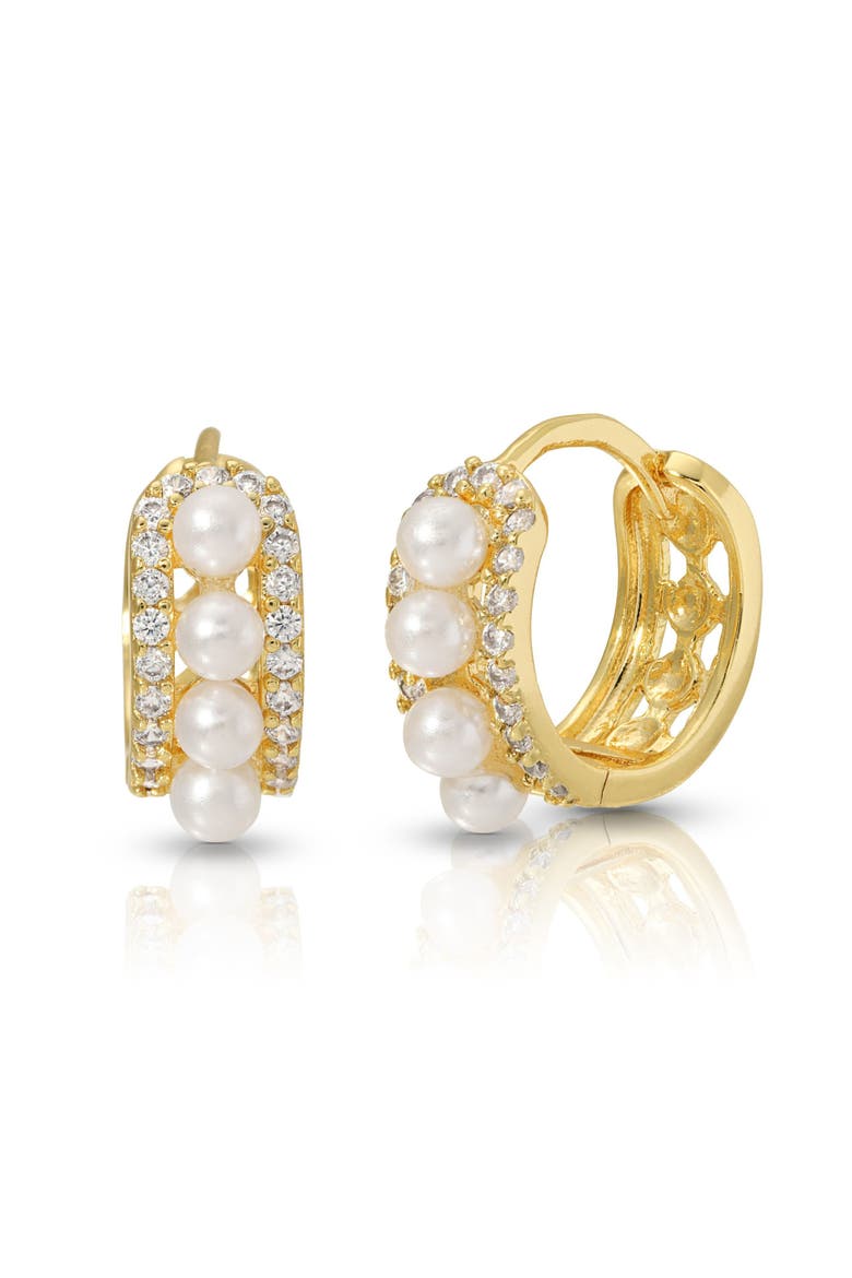 Vivian Imitation Pearl Huggie Hoop Earrings, Main, color, GOLD