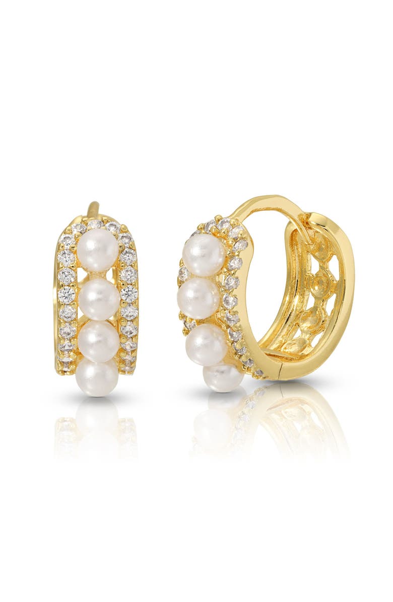 Joy Dravecky Vivian Imitation Pearl Huggie Hoop Earrings, Main, color, Gold