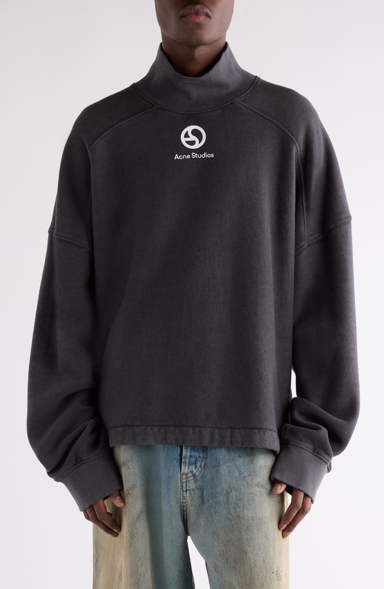 Acne Studios Fester U Duo Logogram Organic Cotton Sweatshirt, Main, color, Faded Black