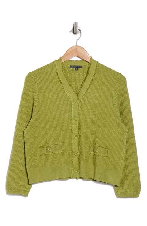 Frayed Waffle Knit Cardigan