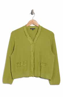 Adrianna Papell Frayed Waffle Knit Cardigan