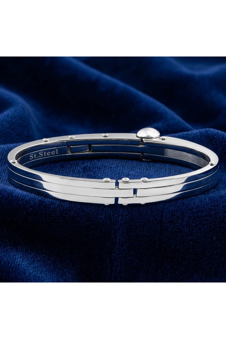 Men's Steel Polished Latched 8" 10mm Cuffed Bracelet, Alternate, color, Stainless Steel