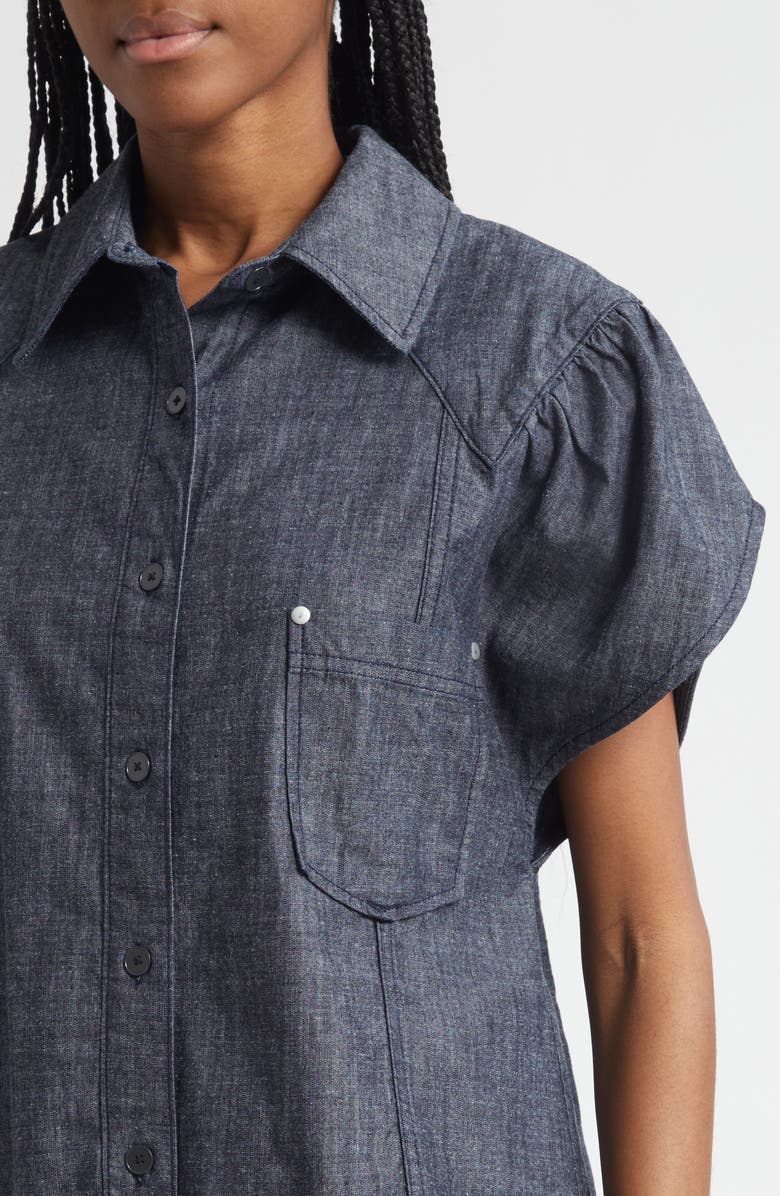 3.1 Phillip Lim Short Sleeve Denim Button-Up Shirt, Alternate, color, Washed Indigo