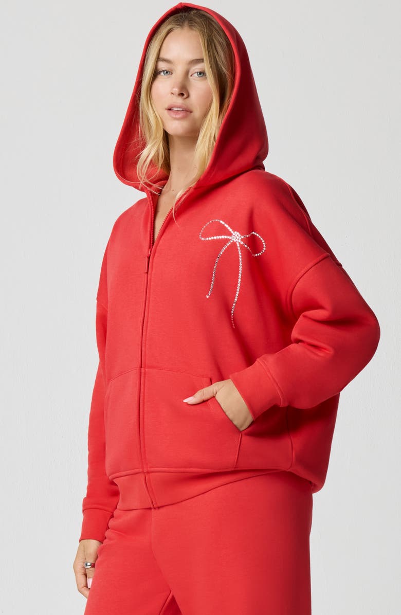 Florence by Mills Crystal Bow Front Zip Hoodie, Alternate, color, Scarlet
