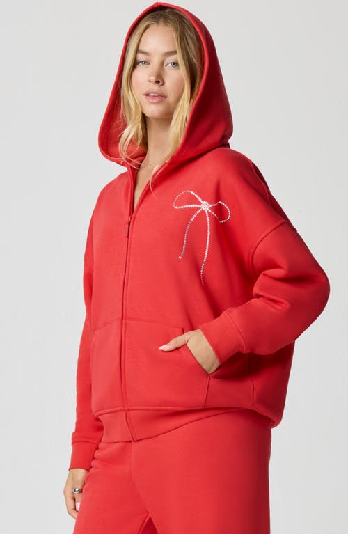 Florence By Mills Crystal Bow Front Zip Hoodie In Red