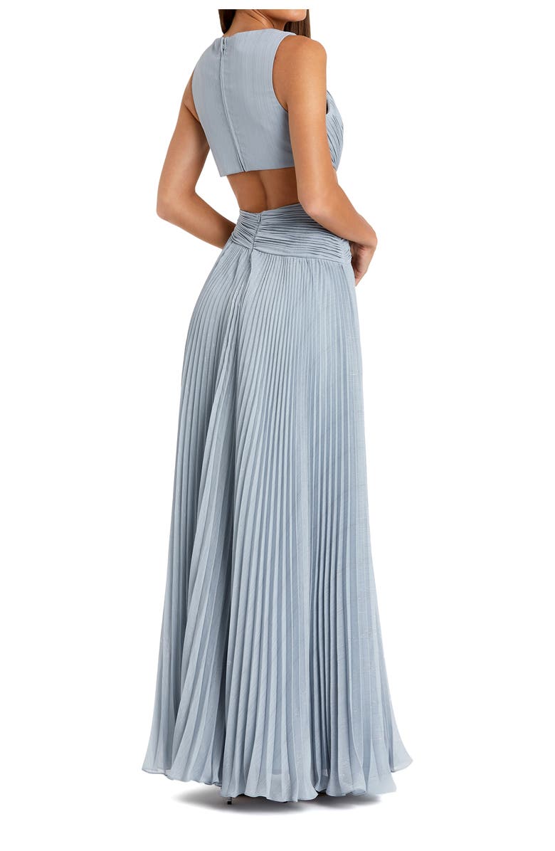 Mac Duggal Pleated Chiffon Cutout Gown with 3D Flower Detail, Alternate, color, Slate Blue