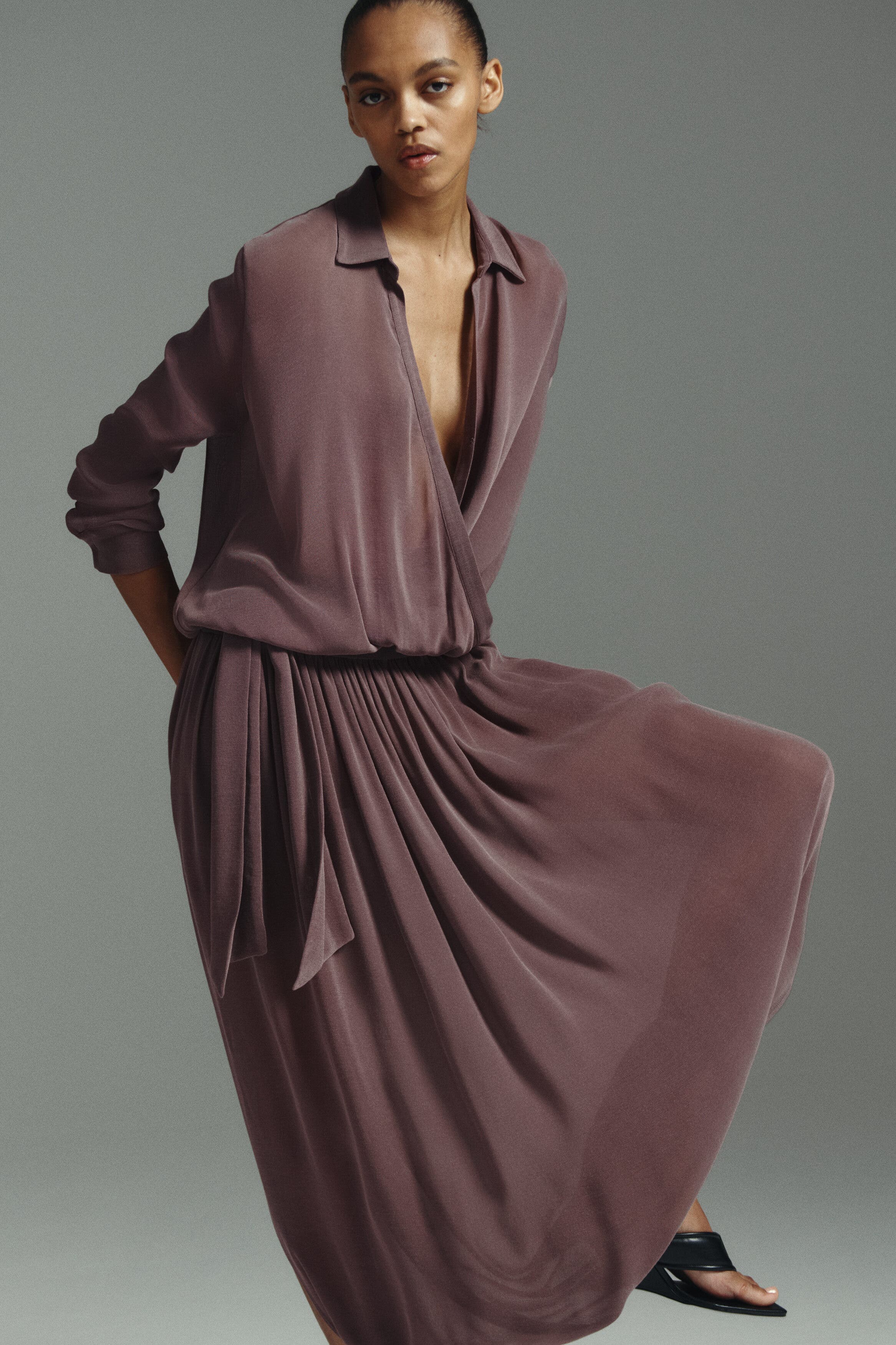Draped tie-belt pants - image 2