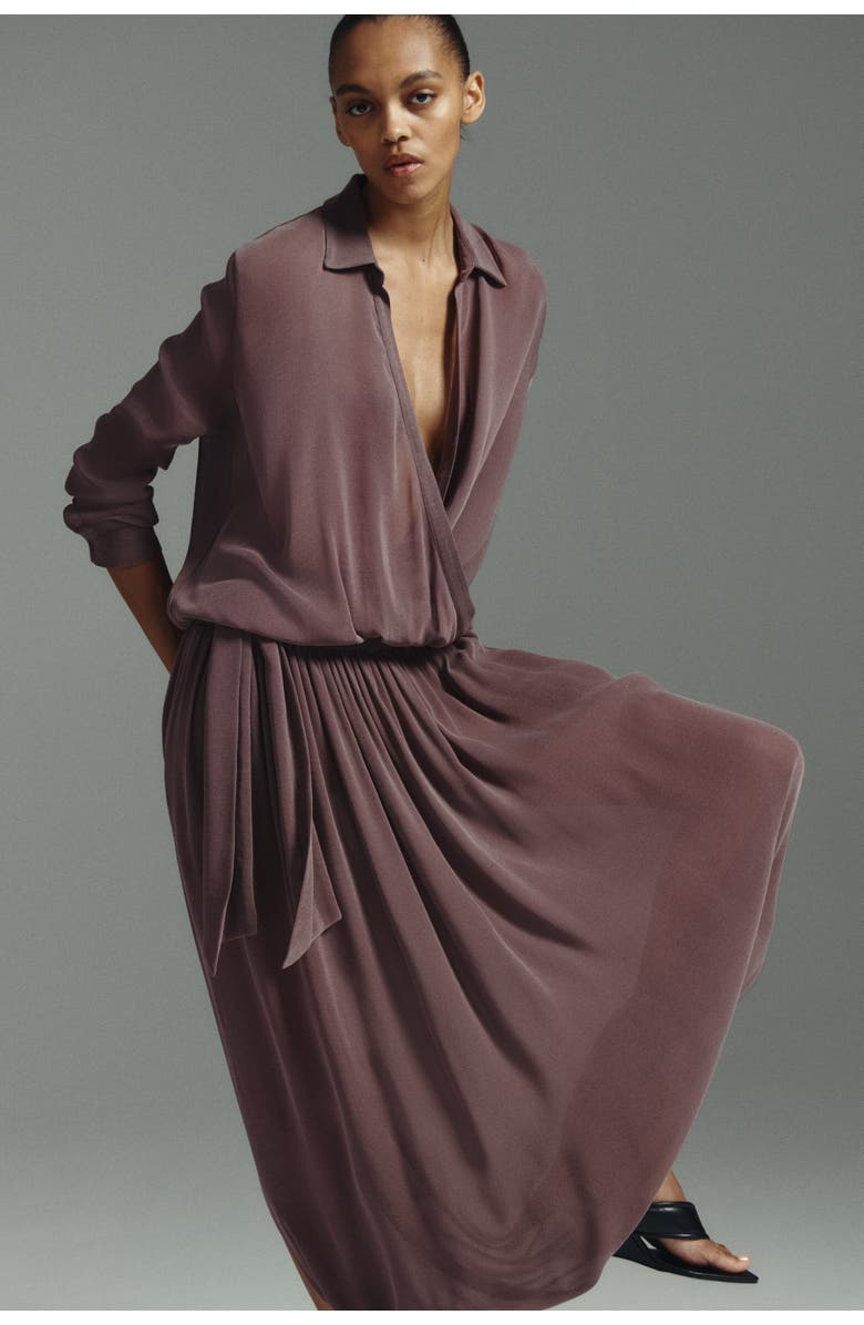 H&M Draped tie-belt pants, Alternate, color, Dark Mauve