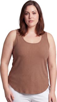24seven Comfort Apparel Curvy Basic Ribbed Knit Sleeveless Scoop Neck Long Flared Tank Top