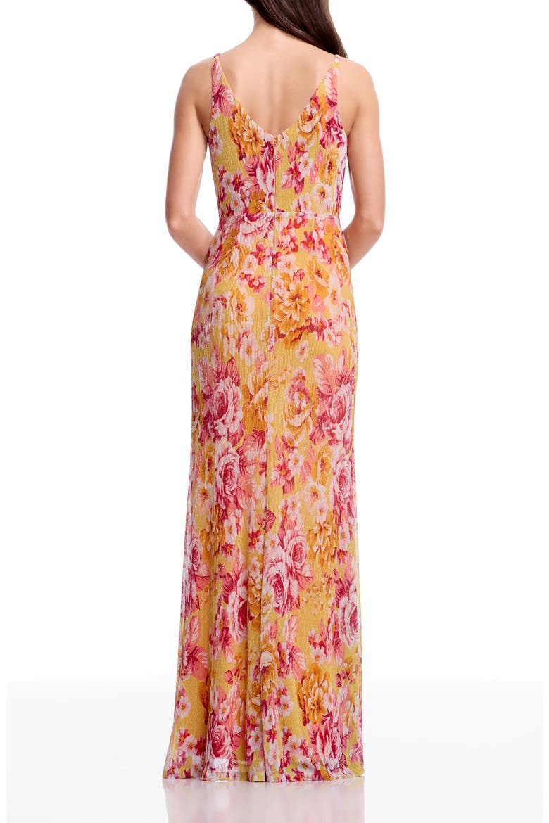 Jordan Metallic Floral Ruched Mermaid Gown, Alternate, color, GOLDEN HAZE MULTI