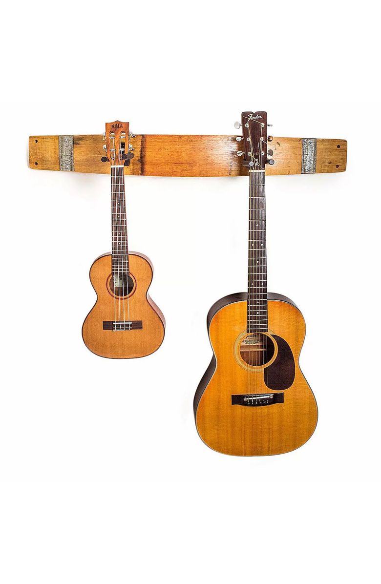 Uncommon Goods Wine Barrel Guitar Rack by Alpine Wine Design, Alternate, color, Wood