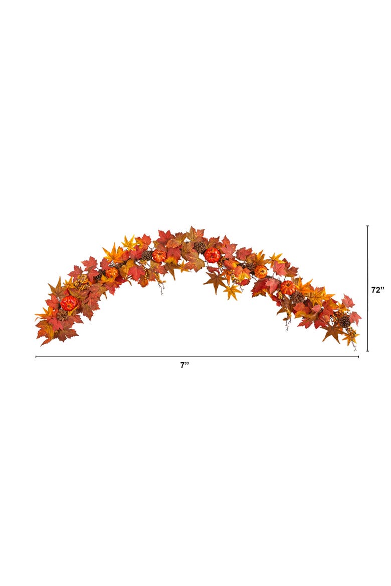 6-ft Autumn Maple Leaf, Pumpkin, Gourd and Berry Artificial Fall Garland, Alternate, color, Orange