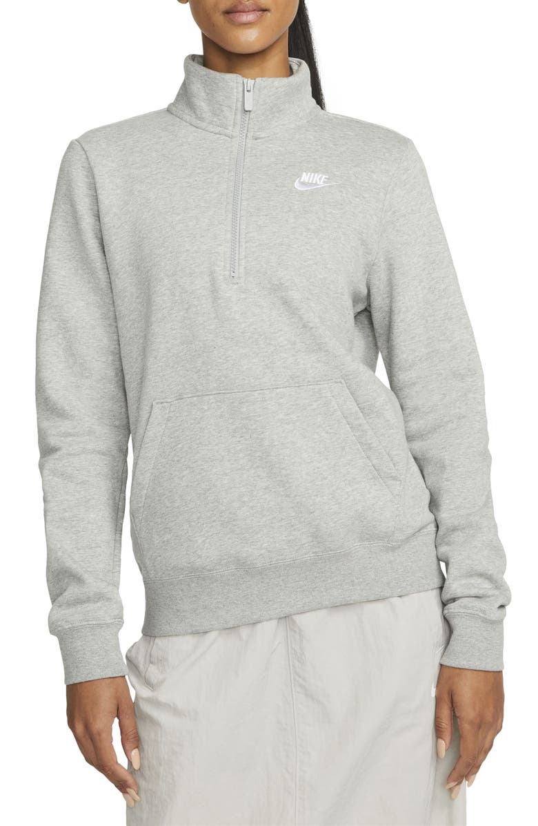 Nike Sportswear Club Fleece Quarter Zip Pullover, Main, color, Dark Grey Heather/ White