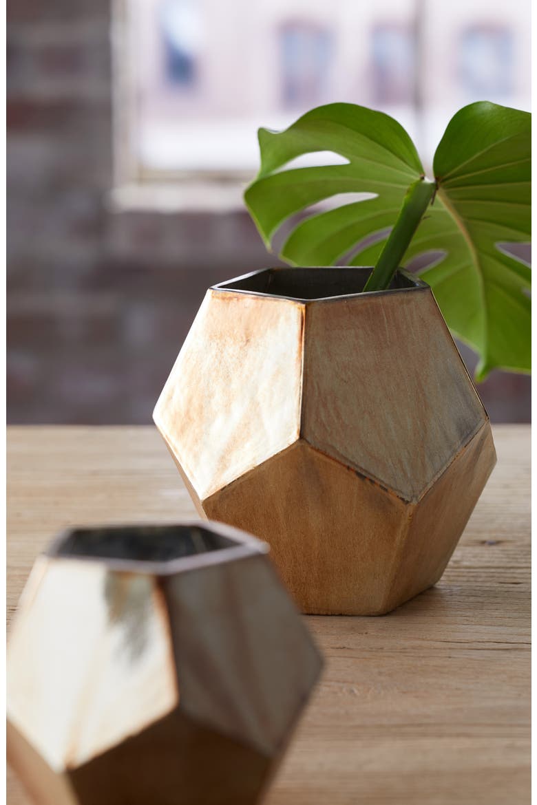 Medium Geo Metallic Glass Vase, Alternate, color, GOLD