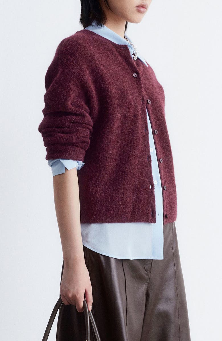 & Other Stories Wool & Alpaca Blend Rib Cardigan, Alternate, color, Red Dark