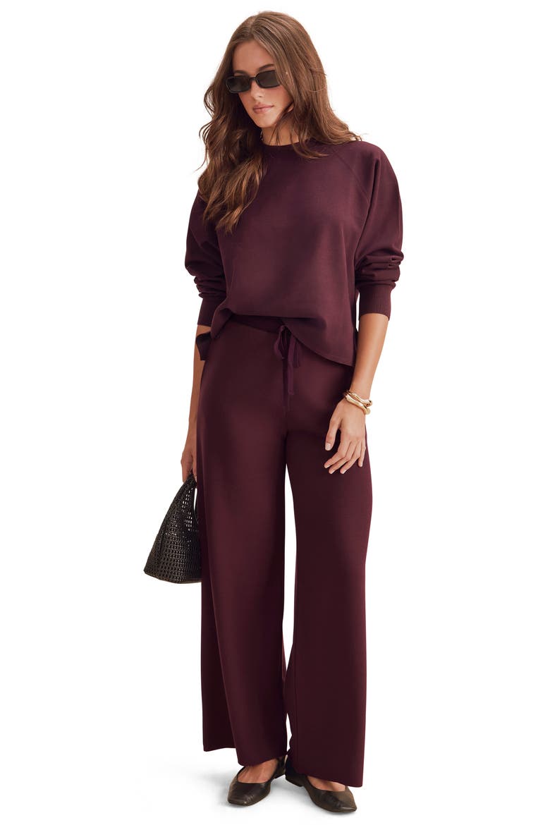Winslow Tie Waist Wide Leg Sweatpants, Alternate, color, MERLOT BURGUNDY