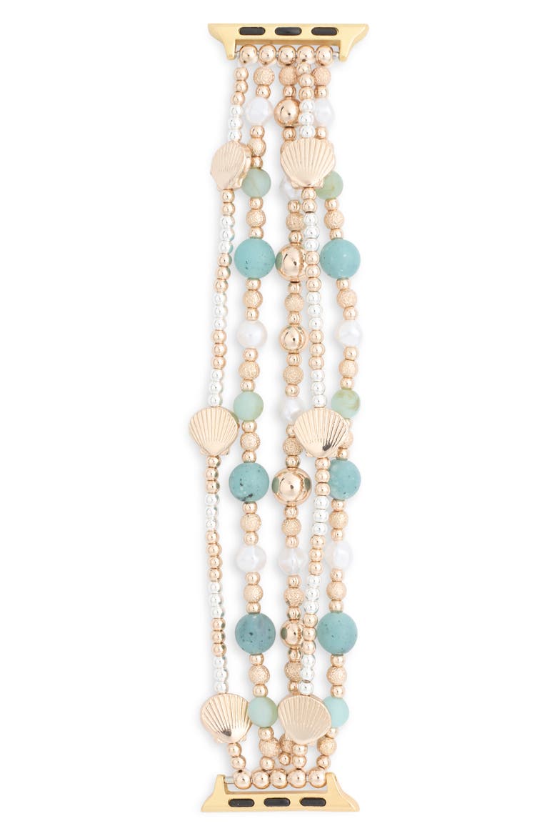 Shell Bead Smart Watch Strap, Alternate, color, MINT- WHITE- GOLD