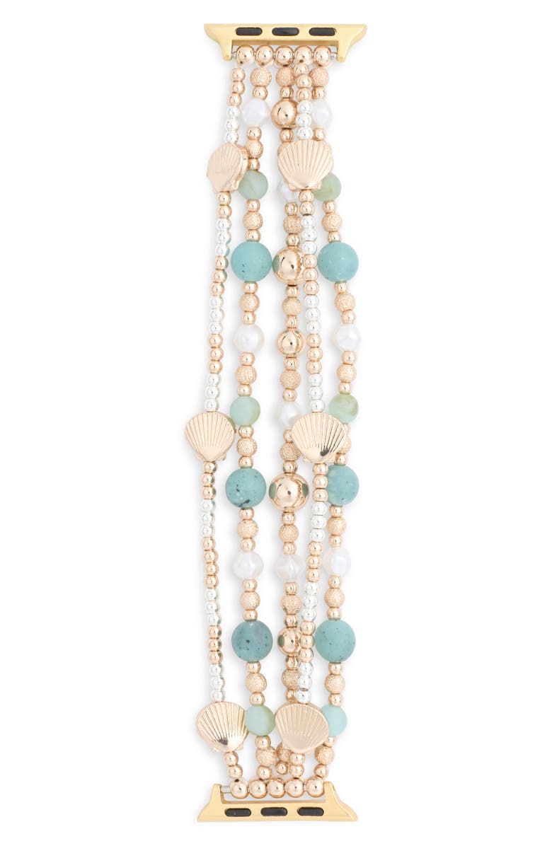 NORDSTROM RACK Shell Bead Smart Watch Strap, Alternate, color, Mint- White- Gold