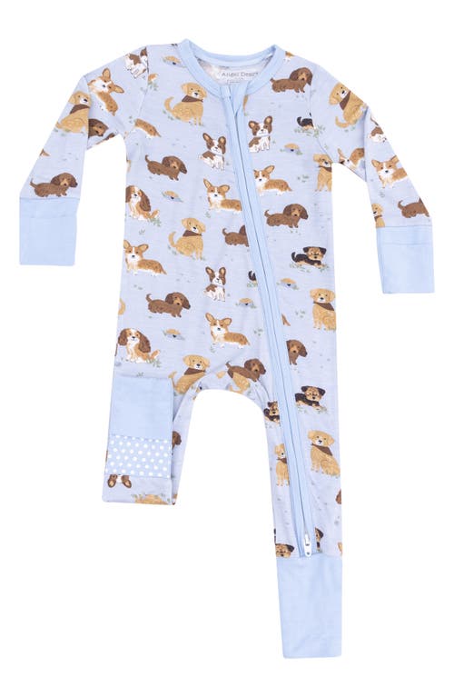 Angel Dear Best Friend Dog Print Convertible Zip Romper In Blue