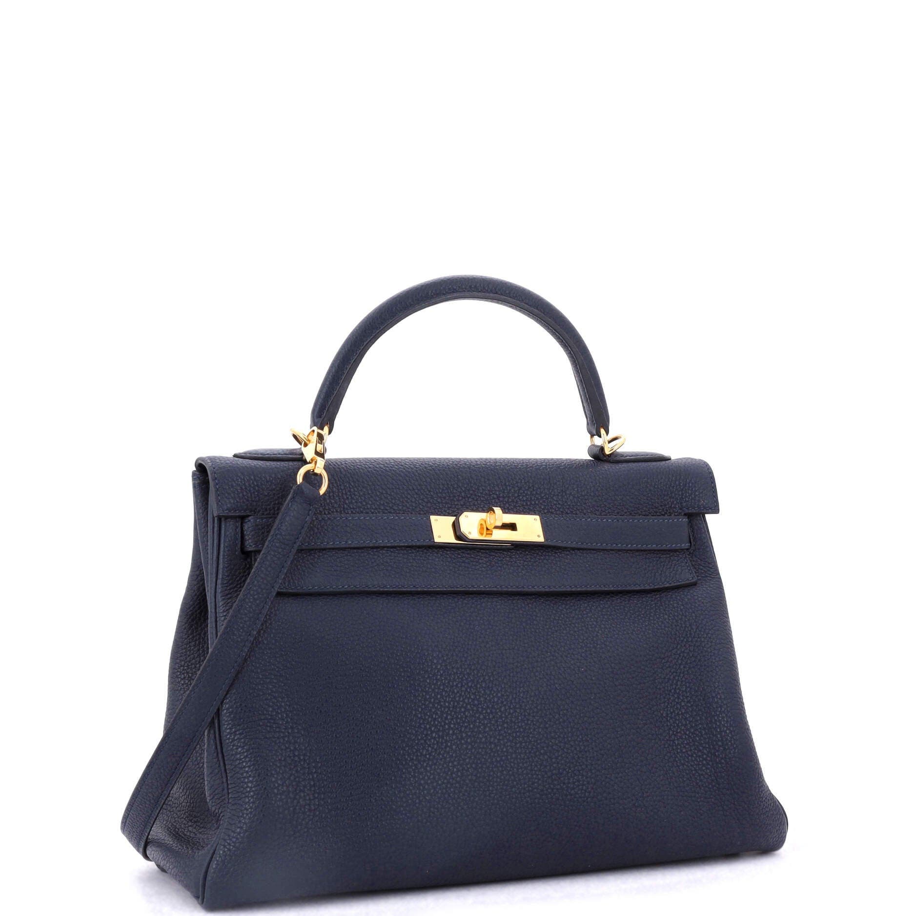 Pre-Owned Hermes Kelly Handbag Blue Togo with Gold Hardware 32, Alternate, color, 