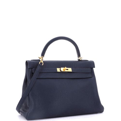 Pre-owned Hermes Hermes Kelly Handbag Blue Togo With Gold Hardware 32 In Blue