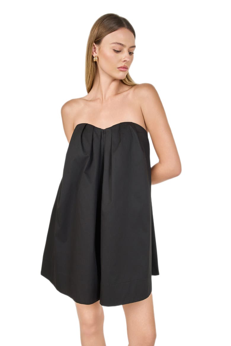 Pintuck Pleat Strapless Minidress, Alternate, color, BLACK