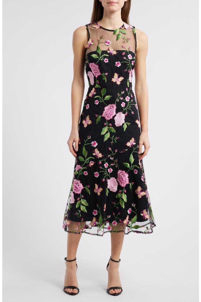 sam edelman fit and flare dress Butterfly Rose Embroidered Fit & Flare Dress (Women)