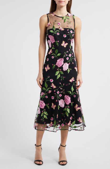 Sam Edelman Butterfly Rose Embroidered Fit & Flare Dress