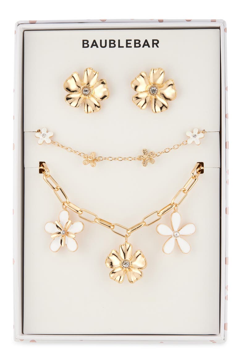 In Full Bloom Earrings, Bracelet & Necklace Set, Main, color, WHITE