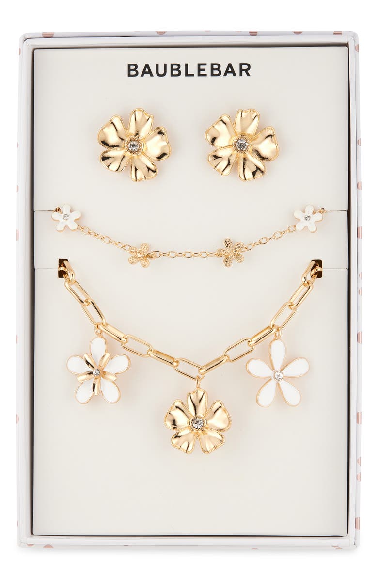 BaubleBar In Full Bloom Earrings, Bracelet & Necklace Set, Main, color, White